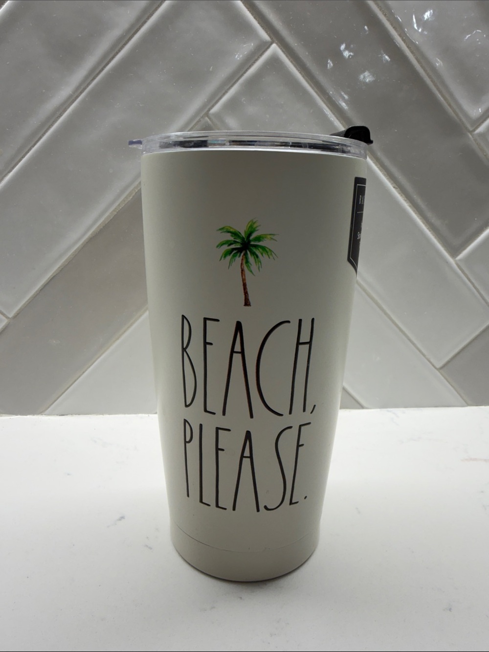 Rae Dunn Beach, Please Cream Travel Tumbler with Palm Graphic